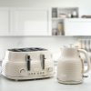 Daewoo Sienna Kettle and Toaster Set, 1.7L 3KW Rapid Boil Kettle & 4 Slice Wide Slot Toaster, Defrost, Reheat, Browning Control, Stylish Cream Breakfast Bundle