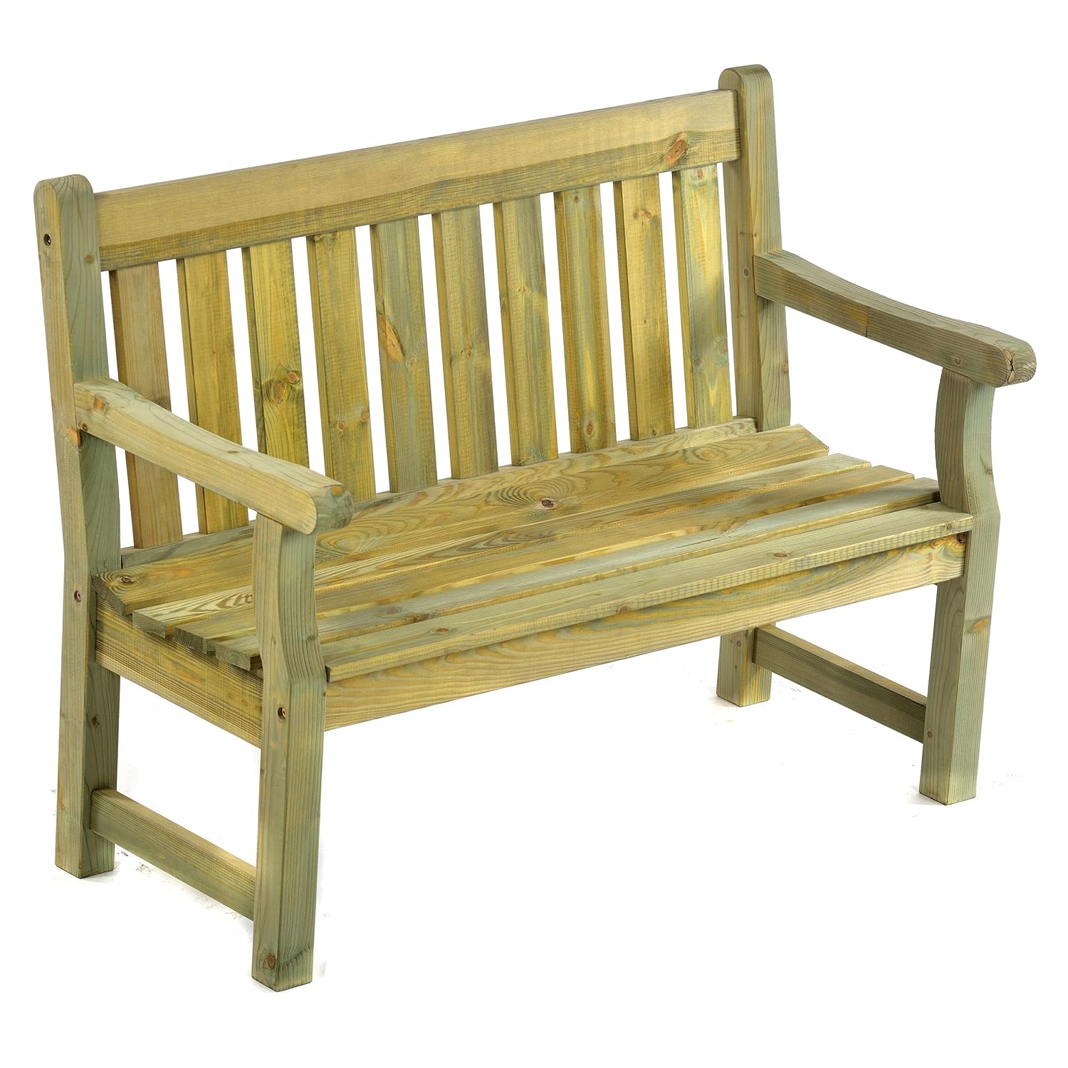 Darwin 120cm 2 Seat Wooden Garden Bench - Dip Treated Scandinavian Pine Timber Outdoor Patio Natural (Green Pine) - FSC®