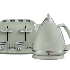De'Longhi Argento Flora KBX3016 Kettle (3kW) and CTO4 4-Slice Toaster (1800W) (Green)