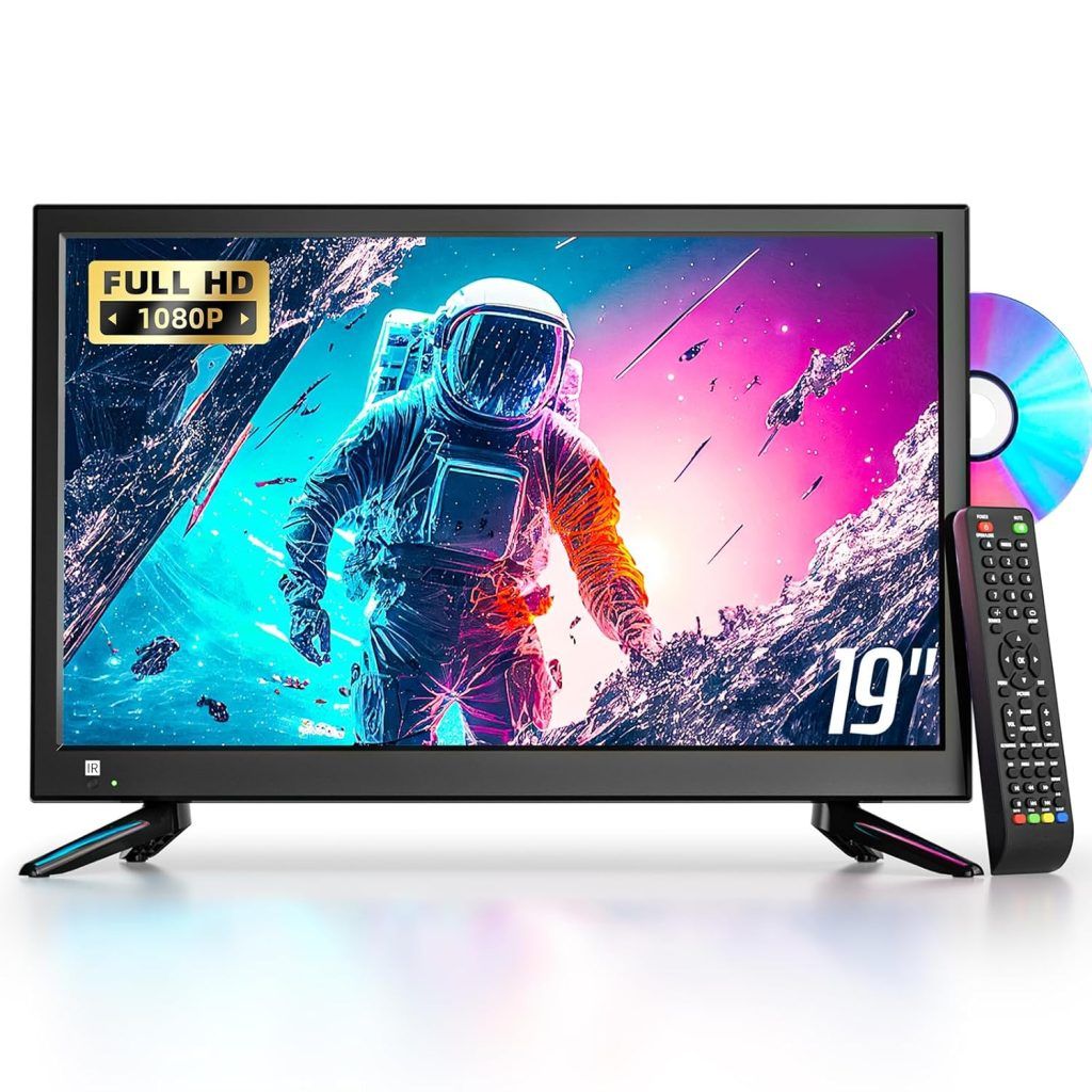 Desobry 19 inch small TV Built-in DVD player, 1080P mini TV with ...