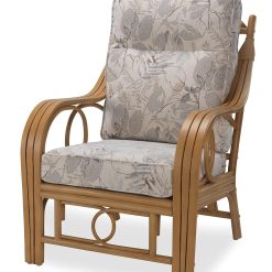 Desser Madrid Cane Conservatory Chair – Luxury Light Oak Armchair with Leaf Pattern Cushions – Natural Rattan Indoor Furniture with UK Made Cushions for Summerhouse, Garden Room...