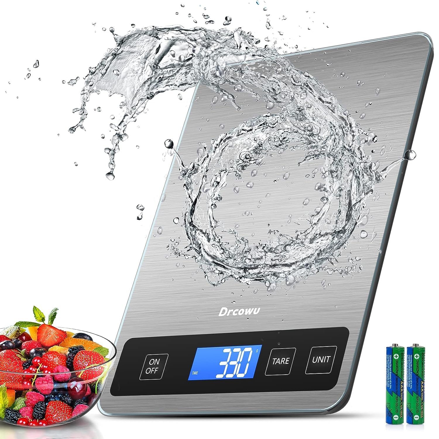 Digital Kitchen Scales with Large LCD Display, Food Weighing Scale 15kg for Cooking Bakery, Electric Baking Scales with Tare Function, Grams and Oz, Backlight LCD, 1g/0.1oz...