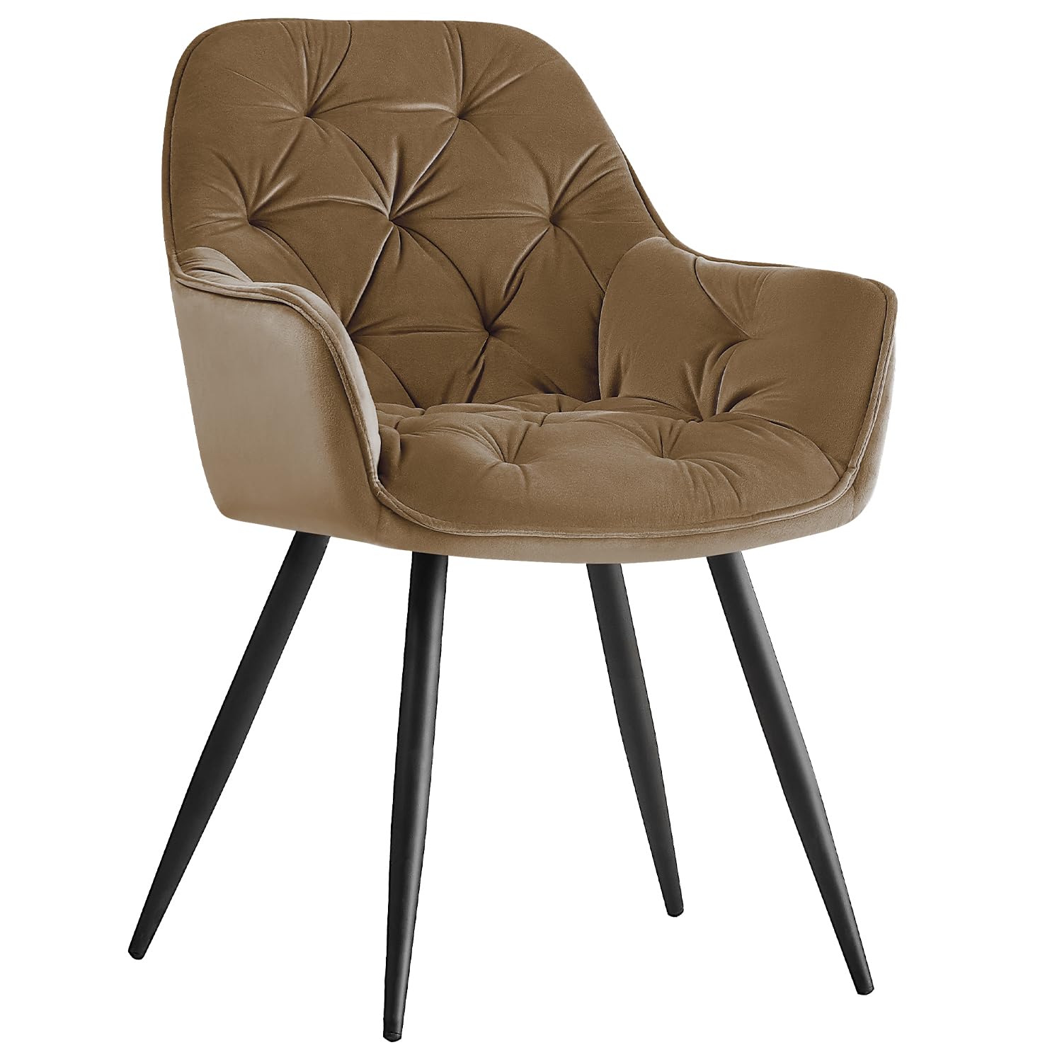 Dining chairs with Velvet Thick Padded Upholstered Kitchen Tub Chair Armchair with Backrest Metal Legs Living room Reception Leisure Chairs for Bedroom Lounge Office(Brown,1)