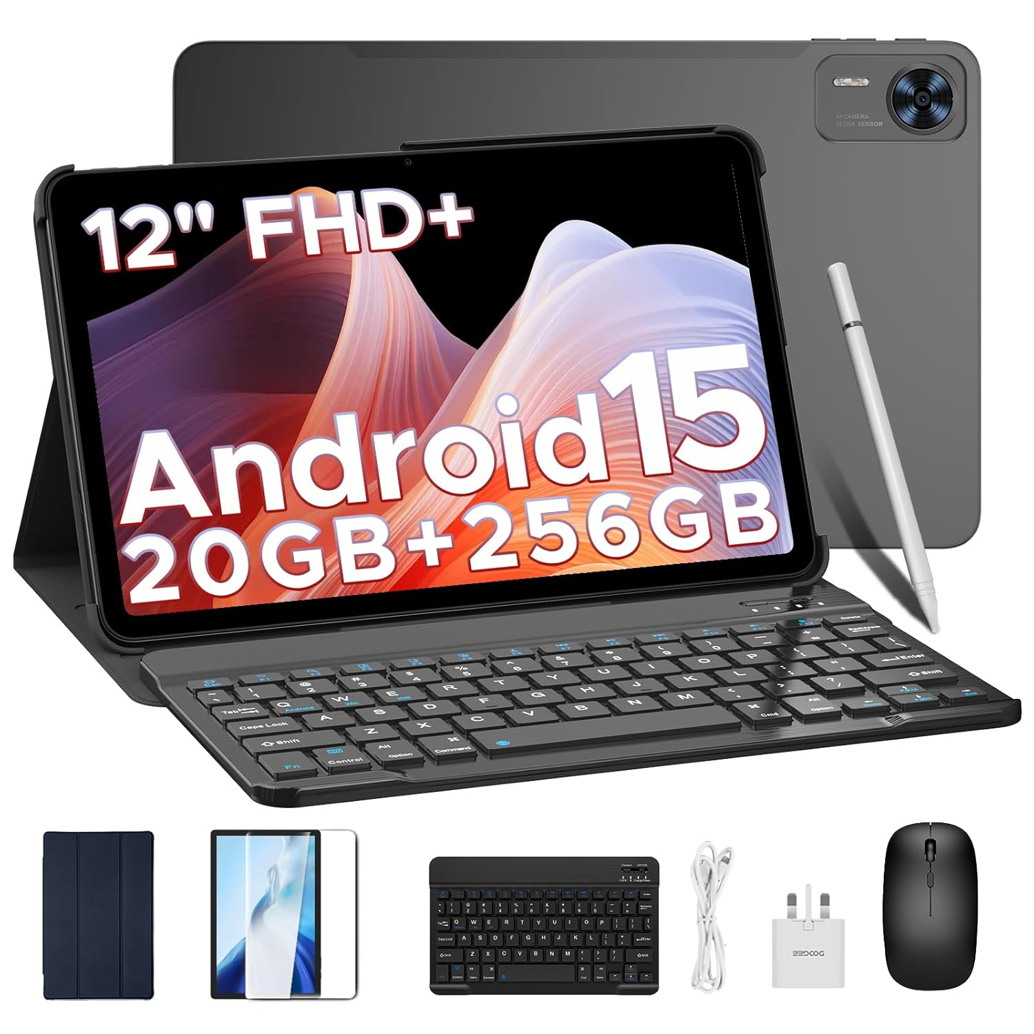 DOOGEE T36 2025 Newest Tablet 12'' Android 15 20GB+256GB/2TB TF T620 Octa-Core, 2.4K 90Hz Display, 8800mAh, 4G-LTE Android Tablets, Bluetooth 5.0+5G WiFi, Tablet with Keyboard,...