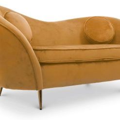 Elegant Chic Curved Gold Velvet Love Seat with Asymmetrical Arms – Mid-Century Modern Revival Glam 2 Seater Accent Sofa for Living Room Bedroom Office Conservatory Lounge ,...