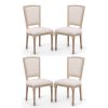 Farmhouse Dining Chairs – Set of 4 French Country Upholstered Memory Foam Dining Room Accent Chairs with Square Back Solid Wood Legs