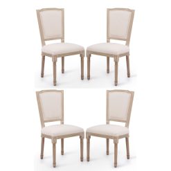 Farmhouse Dining Chairs – Set of 4 French Country Upholstered Memory Foam Dining Room Accent Chairs with Square Back Solid Wood Legs