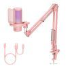 FEELWORLD VM1 Pink Gaming PC USB Microphone Condenser Mic with Noise Cancellation Mute RGB Light, Computer Accessories Gifts for Gamer YouTube Twitch Podcast Streaming Recording...