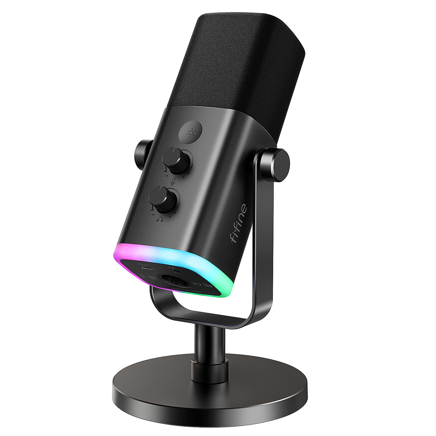 FIFINE USB/XLR Dynamic Microphone for Podcast Recording, PC Computer Gaming Streaming Mic with RGB Light, Mute Button, Headphones Jack, Desktop Stand, Vocal Mic for Singing...