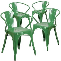 Flash Furniture Roy Commercial Grade 4 Pack Green Metal Indoor-Outdoor Chair with Arms