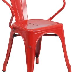 Flash Furniture Roy Commercial Grade 4 Pack Red Metal Indoor-Outdoor Chair with Arms