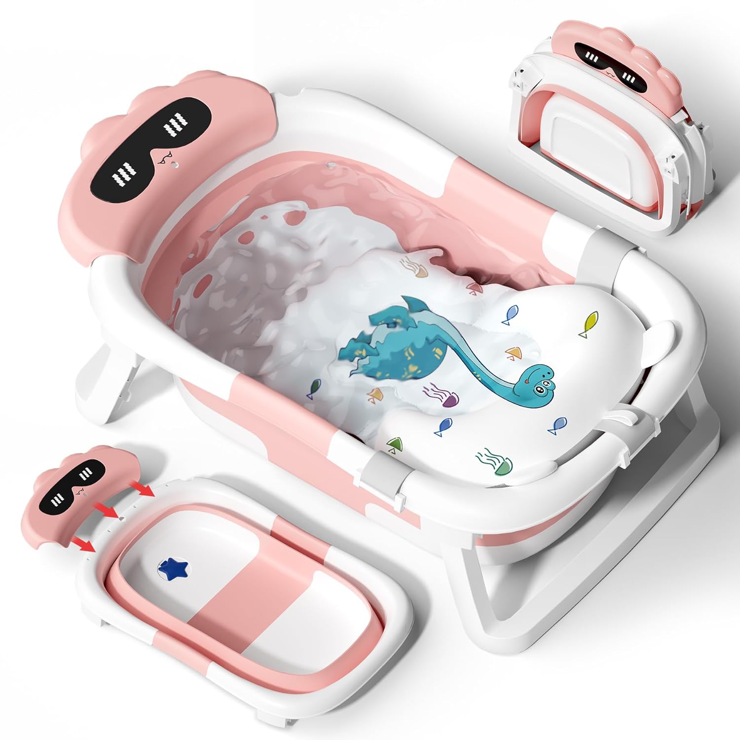 Foldable Baby Bath Tub Essentials for Newborn, Collapsible Baby Bathtub with Seat Support Cushion for 0-18 Months Toddler to Infant, Newborn Ideal Gift Folding Travel Portable,...
