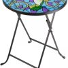 Folding Glass Garden Side Table Outdoor Patio Decking Hand-Painted Hummingbird Design