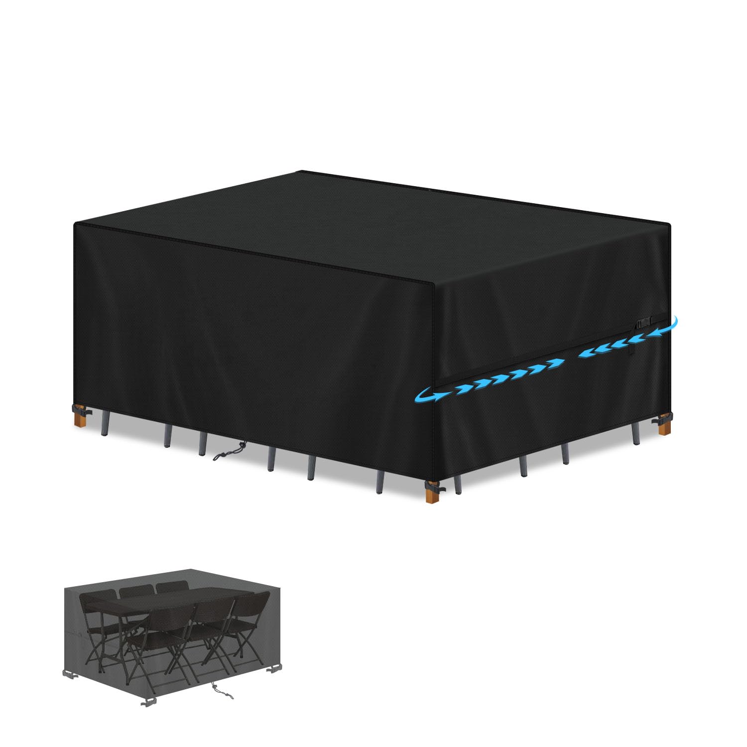 Garden Furniture Covers Waterproof 150x90x90cm,Rectangular Outdoor Furniture Covers for Outside Garden Furniture,Outdoor Table Cover with Straps Anti-UV 420D Heavy Duty Oxford...