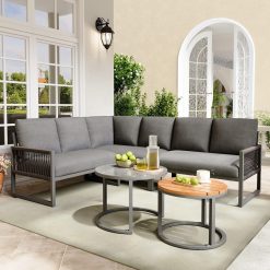 Garden Furniture Sets, Corner Sofa Bed with Coffee Table, Garden Sofa Set, Outdoor Furniture Patio Set (Dark grey)