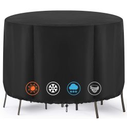 Garden Round Furniture Cover Outdoor Waterproof Table Cover Oxford Fabric Patio Furniture Set Cover 230 * 110cm Black