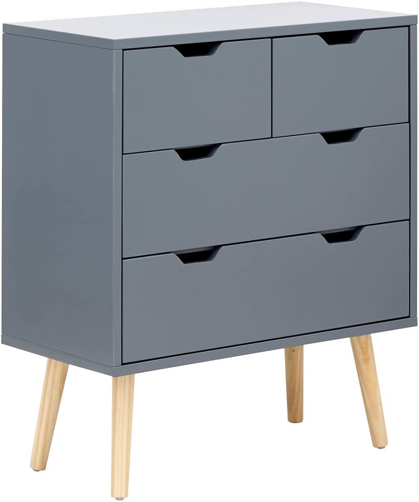GFW Chest 4 Storage Drawers with Accent Legs, Wood, Dark Grey, H69.5 x W60 x D30cm