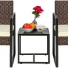 Greenfields 3pc Bistro Set - Modern Rattan Conversation Patio Furniture with Cushioned Chairs and Tempered Glass Table - Outdoor Coffee Table, Chair Set for Garden, Balcony,...