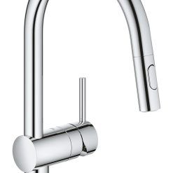 GROHE Minta - Kitchen Sink Tap Single-Lever Mixer - Pull-Out Shower Head - 2 Spray Options - Silicone Nozzles - High Spout - Swivel Range 360° - 46mm Ceramic Cartridge - Size...