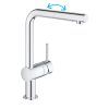 GROHE Minta – Single Lever Kitchen Sink Mixer Tap with Pull-Out Spray (High L-Spout, 46 mm Ceramic Cartridge, 360° Swivel Spout, Tails 3/8 Inch), Easy to Install, Size 328 mm,...