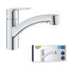 GROHE QUICKFIX Start - Kitchen Sink Tap Mixer with Pull-Out Dual Spray (Low Spout with 90° Swivel Area, 1-Hole Easy Install with Fast Fixation, Requires Min 1.0 Bar, Tails 3/8...