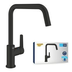 GROHE Start QuickFix – 1 Lever Kitchen Sink Mixer Tap (High U-spout, 150° Swivel Area, 28 mm Ceramic Cartridge, Tails 3/8 Inch, 1 Hole Installation with QuickMount), Size 310...