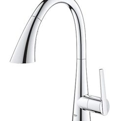 GROHE Zedra – Pull Out Kitchen Sink Mixer Tap (High C-spout, 3 Spray Types, 35 mm Ceramic Cartridge, 360° Swivel Range, Magnetic Docking, Water Saving Technology), Size 401 mm,...