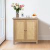 Hallowood Furniture Newquay Oak Effect Cupboard with Rattan Front, Small Wooden Storage Cabinet for Bedroom & Hallway, Kitchen Storage Cabinet, Living Room Cupboard Storage