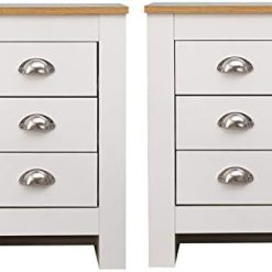 Homeke 2/3 Drawers Bedside Table Nightstand Chest of Drawers Bedroom Furniture White and Oak