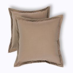 HOMESCAPES Set of 2 Outdoor Cushions Waterproof, Plain Dark Beige Filled Garden Furniture Cushion, Hypoallergenic, Polyester Decorative Pillows for Indoor & Outdoor Patio,...