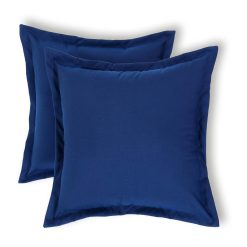 HOMESCAPES Set of 2 Outdoor Cushions Waterproof, Plain Navy Blue Filled Garden Furniture Cushion, Hypoallergenic, Polyester Decorative Pillows for Indoor & Outdoor Patio,...