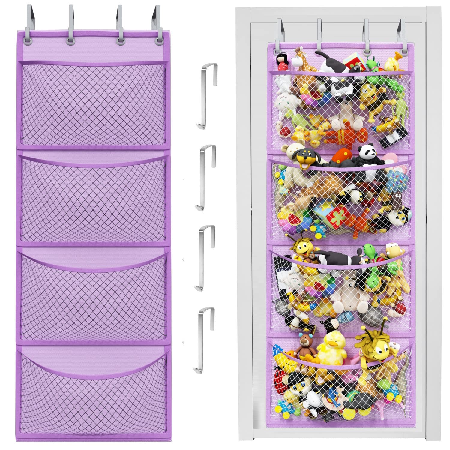 Honeyera Plush Storage (Patent Pending) - Plush Hammock Net Over Door Organizer for Stuffies, Baby Accessories, Toy/Hammock Hanging Storage Big Girls Toddler Large Bag Animals...