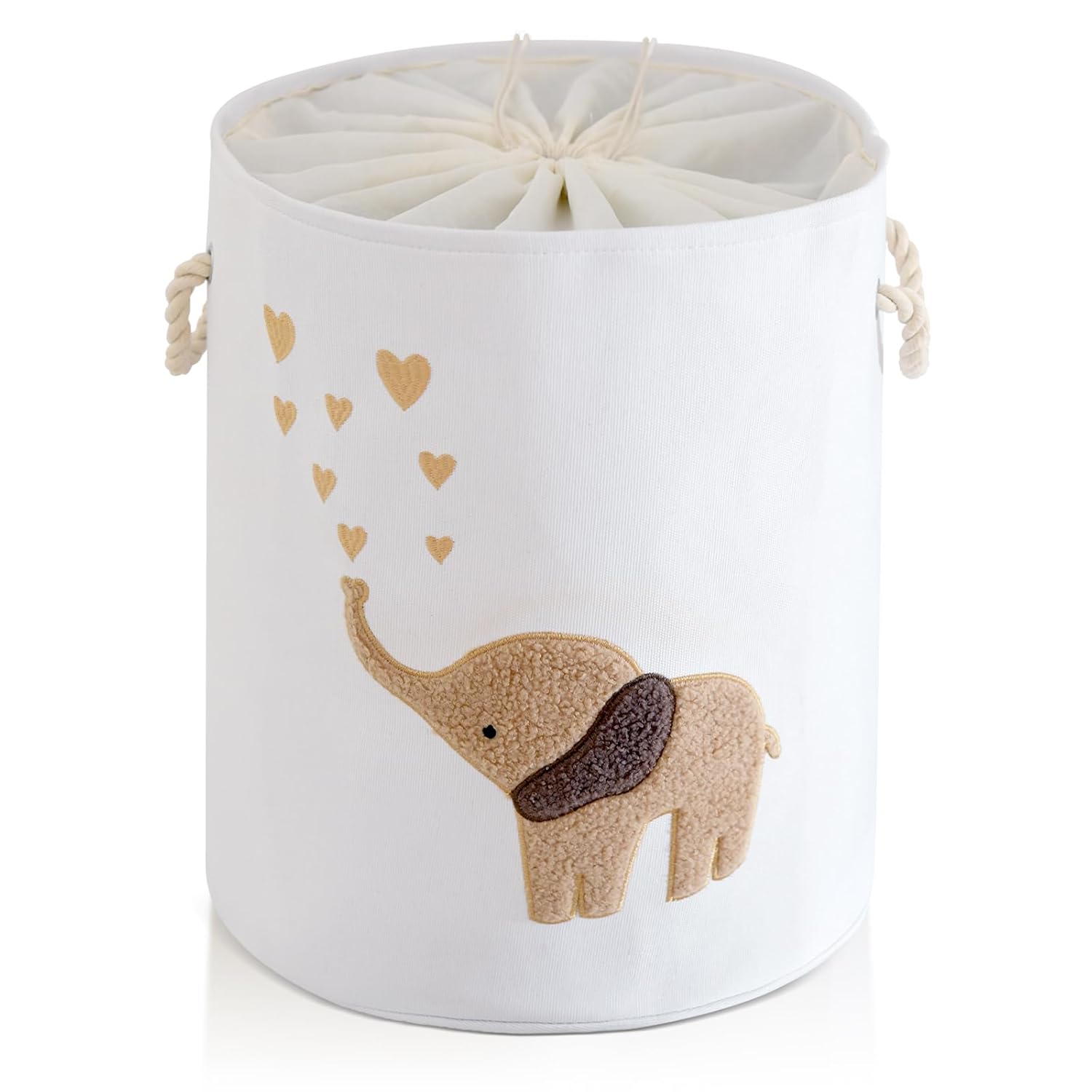 INough Baby Laundry Basket Laundry Hamper, Canvas 58L XL Baby Clothes Basket, Collapsible Brown Laundry Basket for Nursery Toy Baskets with Drawstring Closure, KidsRoom Decor...