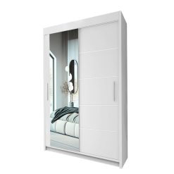 INTERIOR EMPORIUM's ONYX Mirror Sliding Door Wardrobe 120cm/150cm/180cm/203cm/250cm, You Can Get This to Create a Chic Retreat in Your Bedroom. (WHITE, 120CM)