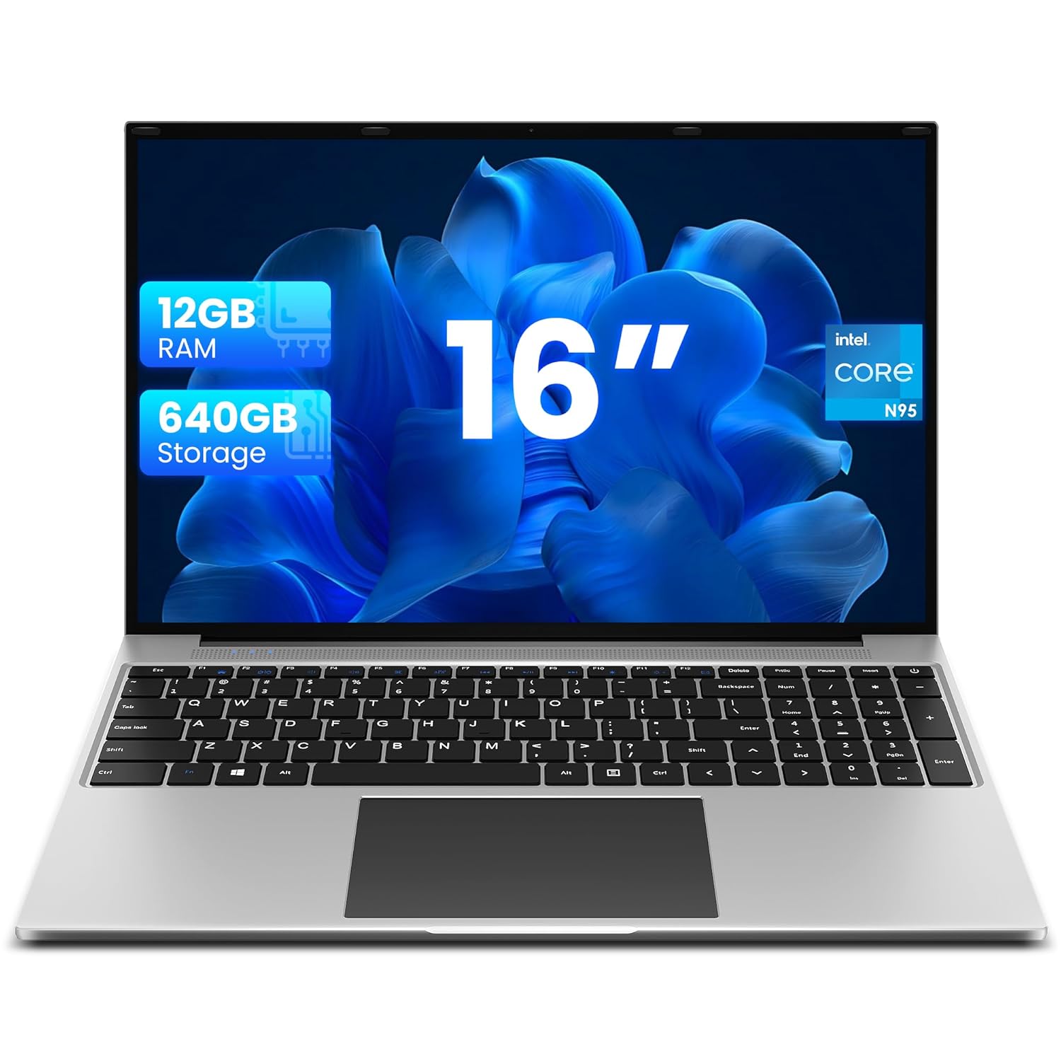 jumper 16 Inch Laptop, 1920x1200 FHD IPS Display (16:10), Celeron 5305U Notebook, 12GB RAM 640GB (128G eMMc+512G SSD) Laptops, Dual-Band Wi-Fi, UK Keyboard Film.
