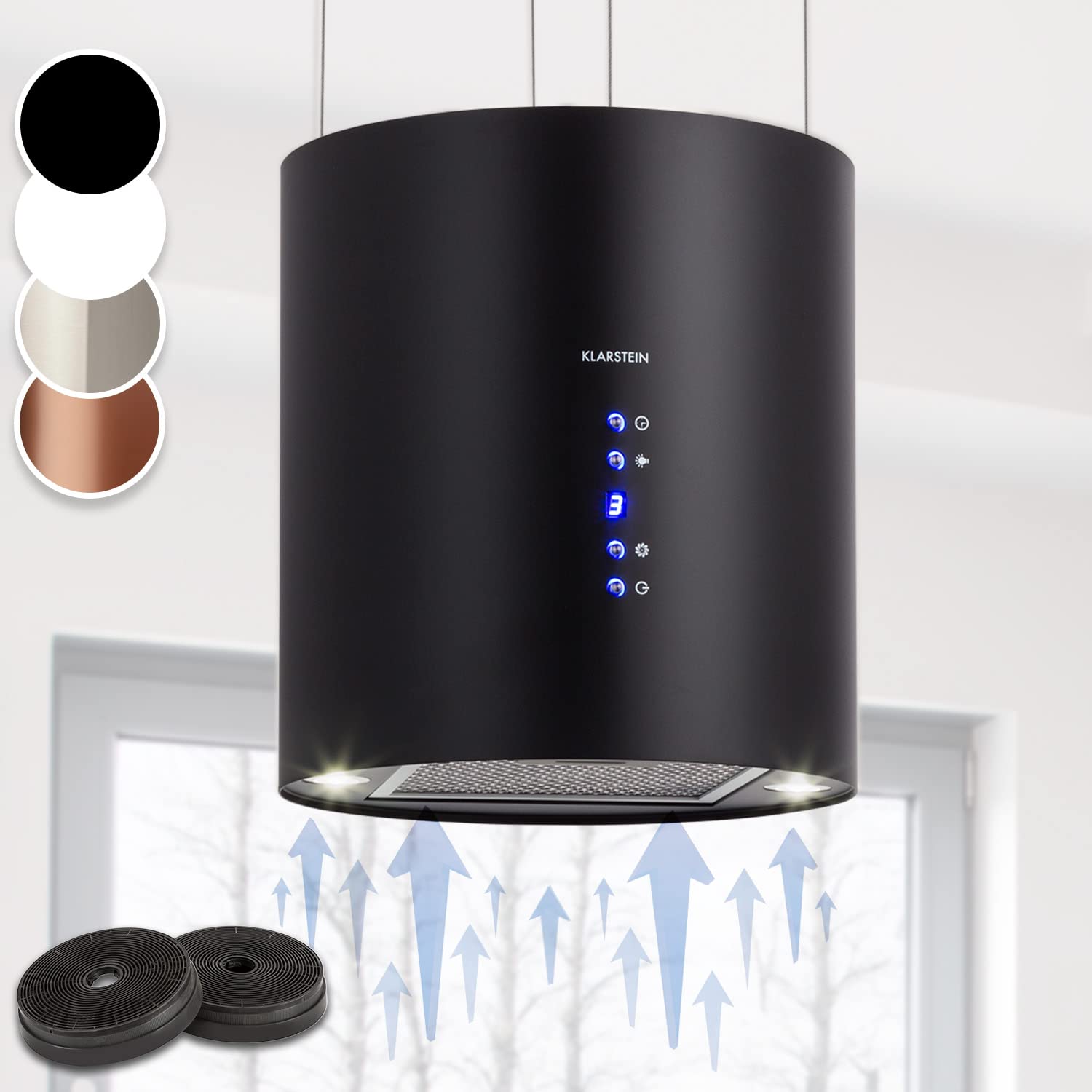 Klarstein Hanging Island Cooker Hood, Extractor Fan for Kitchen Islands, 558m³/h Airflow, Timer, Adjustable Kitchen Extractor Fan w/Chandelier Design, 3 Mode Cooker Hoods,...