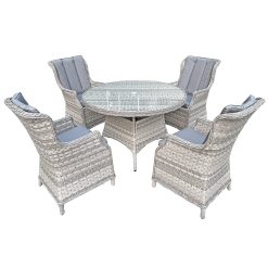 Knightsbridge XL Rattan 4 Seat Dining Set in Dove Grey and Alu Frame