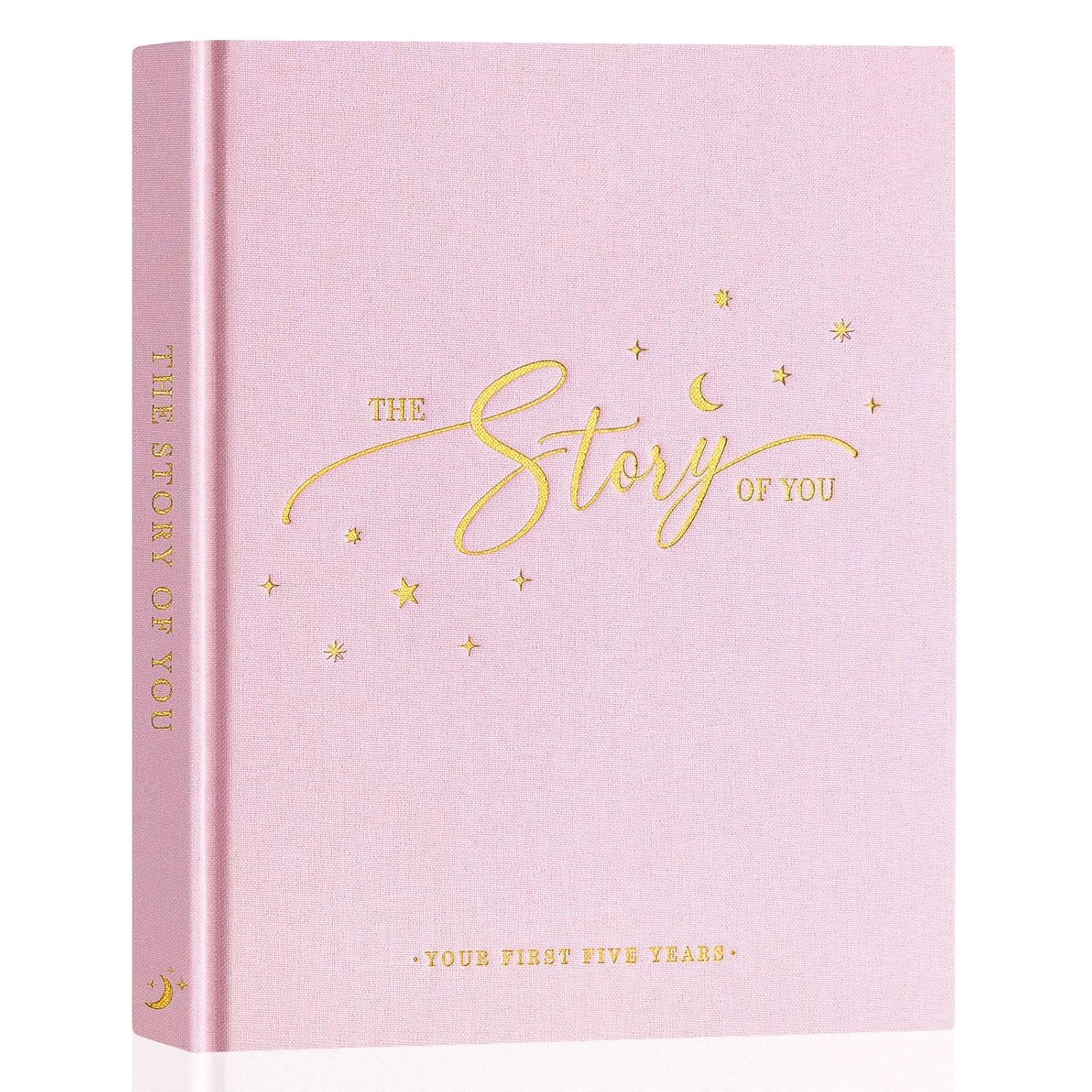Lanpn Baby Memory Book - Linen Keepsake - The Story of You - Newborn to 5 Year Journal Scrapbook Photo Album for Boy or Girl (Pink, 154 Pages)