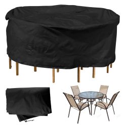 Large Round Garden Furniture Covers Waterproof,230 x 110cm Garden Table Cover Heavy Duty 420D Oxford Fabric Waterproof Windproof Anti-UV Tear Resistant Outdoor Round Table and...