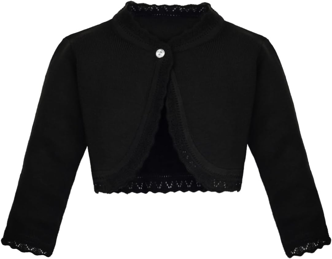 Lilax Little Girls' Knit Long Sleeve Button Closure Bolero Cardigan Shrug