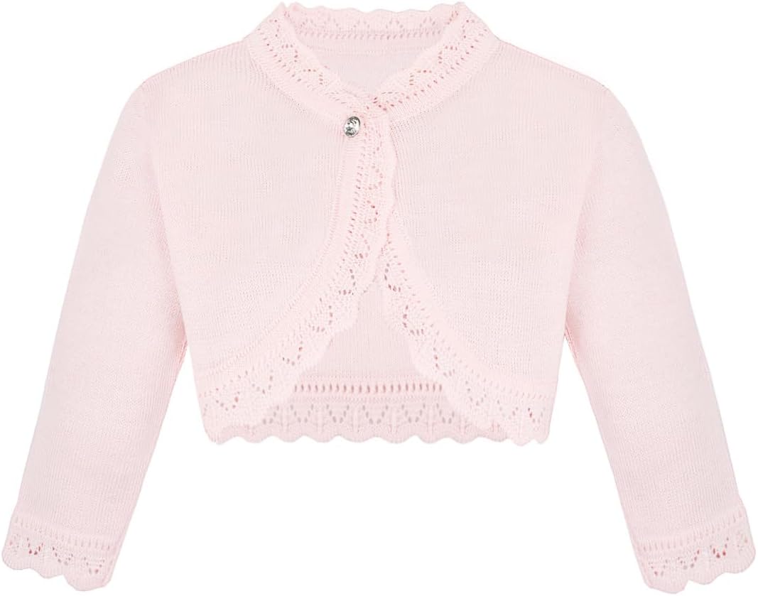 Lilax Little Girls' Knit Long Sleeve Button Closure Bolero Cardigan Shrug