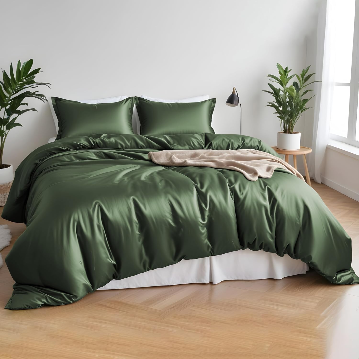 LINENWALAS 100% Organic Bamboo Complete Core Bedding Set for Double Size Bed 4 Pcs, Soft Cooling Bamboo Silk Bedding Set, 1 Duvet Cover, 1 Fitted Sheet & 2 Pillowcases (Double,...