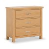 London Oak 3 Drawer Chest of Drawers for Bedroom Small Contemporary Lacquered Solid Wood Storage Unit of 3 Draws Ready Assembled
