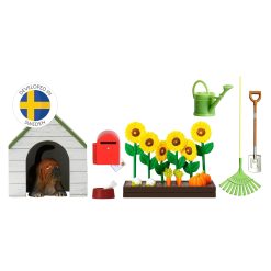 Lundby Dolls House Accessories – Food and Flower Garden + Tools + Dog and Doghouse + Mailbox – Dolls House Furniture –– 29 pieces for 11 cm Mini Dolls – 4+ 1:18