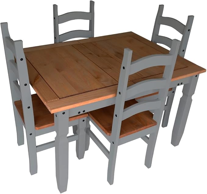 Mercers Furniture Corona Grey Wax Small Extending Dining Table & 4 Chairs