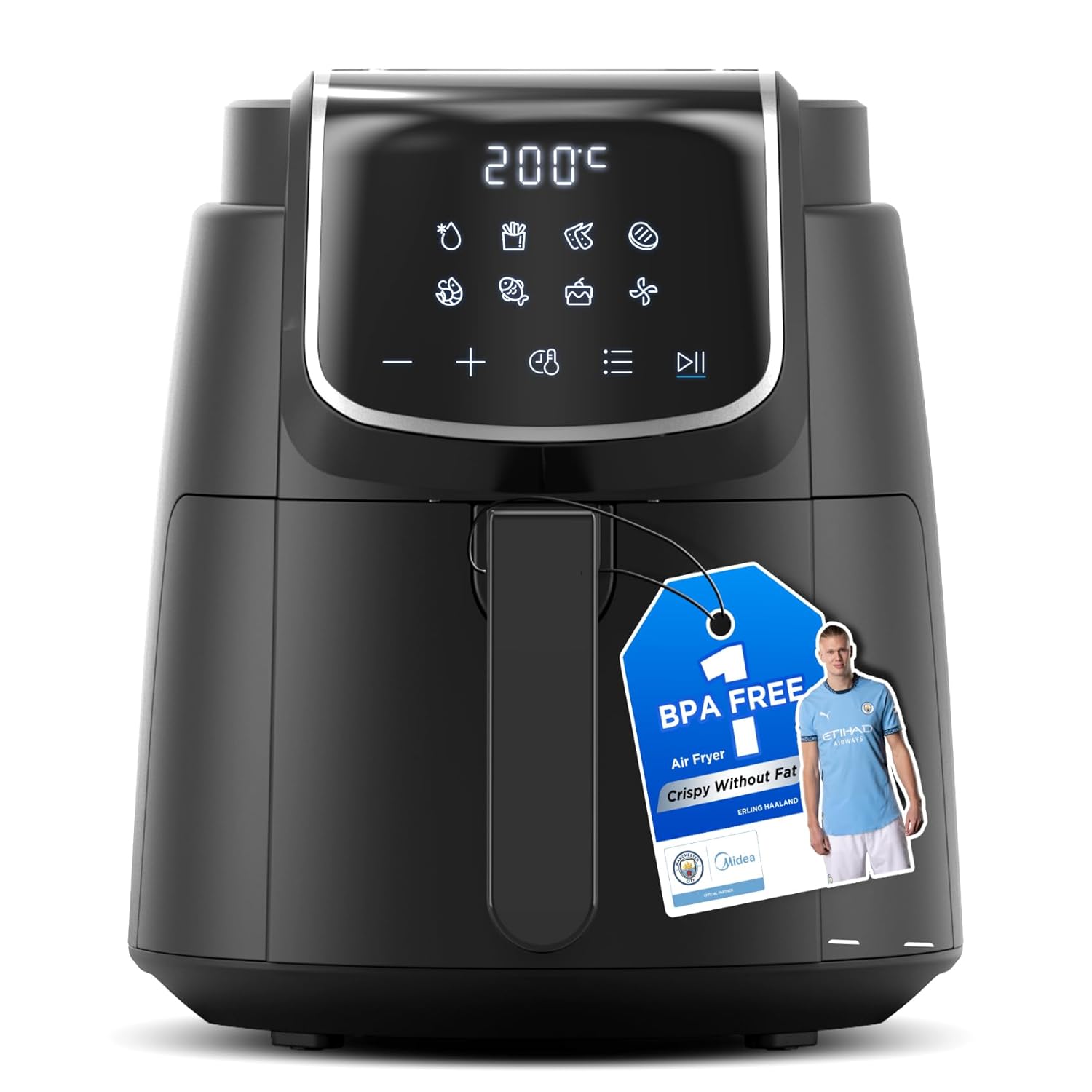 Midea Air Fryer 4L, Oil-Free Airfryer 1500W, 8 Pre-Programmed Cooking Modes, 35-200°C, Baking, Roasting, Grilling, Defrosting, Shake Alarm, 60-Minute Timer, 41 Recipes,...