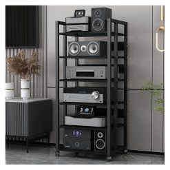 Modern Media Stands For Living Room, Game Console Component Storage Unit, Movable Tall Audio Video Tower Stereo Receiver Cabinet For Club Home Theater Corner Entertainment...