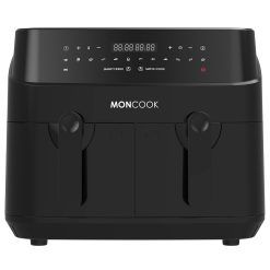 MONCOOK Double Air Fryer - 2 In 1 Airfryer 9L With x 4.5L Baskets 50 Recipe Cookbook Smart Finish Function Digital LED Display 12 Pre-Set Cooking Programs Healthy Oil-free