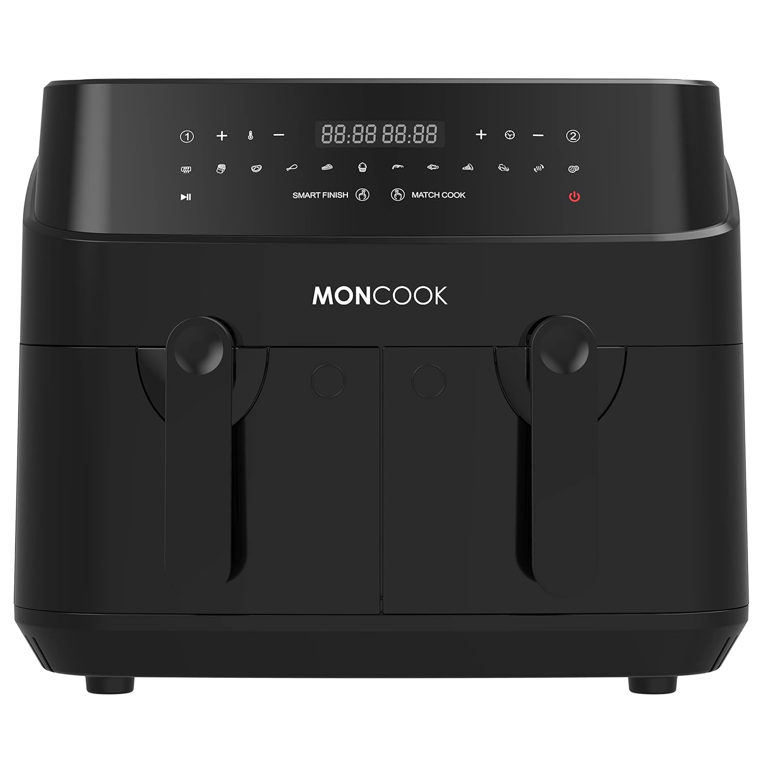 MONCOOK Double Air Fryer - 2 In 1 Airfryer 9L With x 4.5L Baskets 50 Recipe Cookbook Smart Finish Function Digital LED Display 12 Pre-Set Cooking Programs Healthy Oil-free