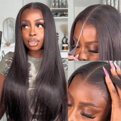 MSGEM 12A Wear and Go Glueless Wigs Human Hair Pre Plucked Pre Cut 180% Density 7x5 Straight Lace Front Wigs Human Hair HD Lace Closure Wigs for Beginners 18 Inch Ready to go...